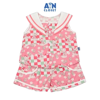 Bộ quần áo Ngắn bé gái họa tiết Thỏ Caro Hồng cotton - AICDBGIHTGAJ - AIN Closet