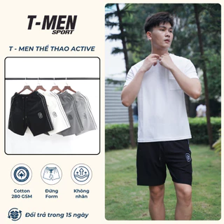 Quần short thể thao nam T-Men, quần đùi nam thể thao có dây rút, vải cotton gạo co giãn thoáng mát TM04