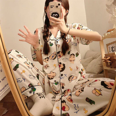 Bộ Đồ Ngủ Nữ In Hoạt Hình shin chan -Thiết Kế Độc Đáo Và Sang Trọng -Đồ mặc nhà thời trang mùa hè