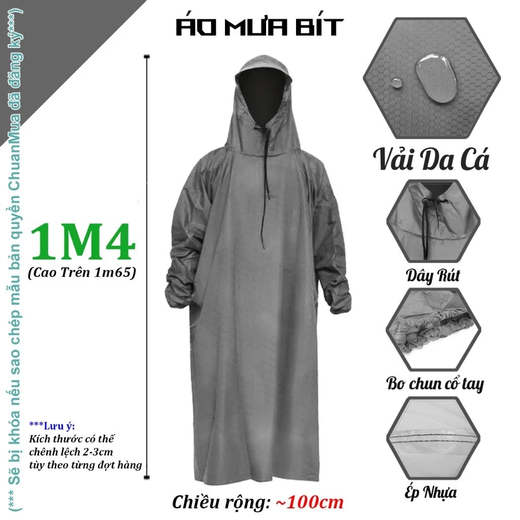 Áo Mưa Bít Thời Trang Nam Nữ KOJMAC Form Rộng Đeo Được Balo Tiện Lợi ( Áo Mưa 1 Người Lớn Vải Tổ Ong Cao Cấp Chống Thấm