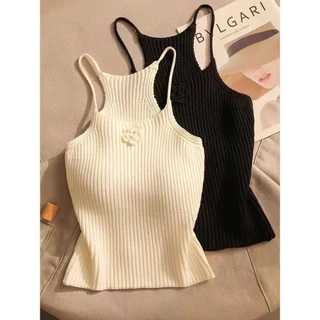 Áo trễ vai Áo ôm body Apricot Hot Girl Dệt Kim Camisole Nữ Mặc Bên Trong Mặc Bên Ngoài Gợi Cảm Slim-fit Thiết Kế Ôm Hơn Niche Ngắn Top