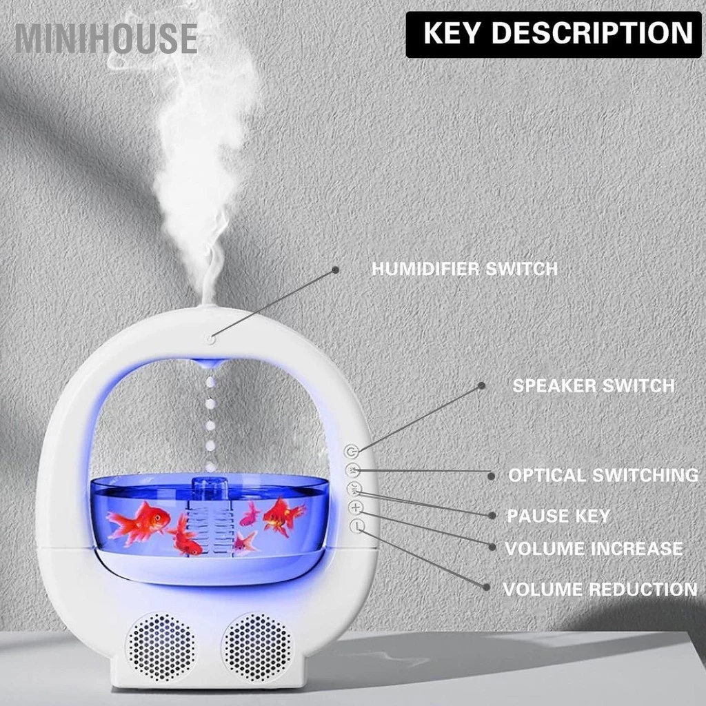 MiniHouse Máy tạo độ ẩm chống trọng lực để bàn Cool Mist phun sương có ồn cao với bể cá Loa kép ánh sáng xung quanh cho phòng ngủ văn