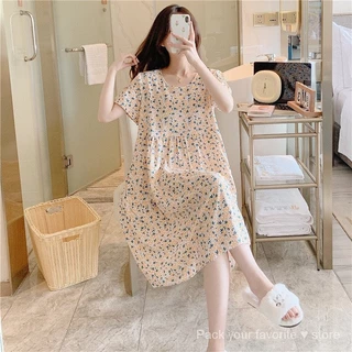 Váy Ngủ Cotton Nữ Xuân Thu Phong Cách Thường Ngày Tay Ngắn Kích Thước Lớn In Hình Bộ Đồ Ngủ Mùa Hè Mỏng Phong Cách Cao Cấp Có Thể Chạm Vào Cotton Homewear