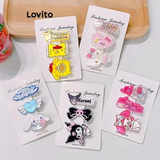 3 Kẹp tóc Lovito chế tác từ vỏ sò họa tiết Hellokitty Kuromi hoạt hình phong cách dễ thương cho nữ LFA16575