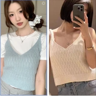 Áo hai dây dệt kim thời trang nữ Slim gợi cảm Dây đeo áo crop top