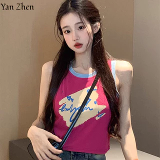 Áo vest nữ Yan Zhen y2k ngọt ngào mát mẻ cô gái Hàn Quốc ins đa năng hàng ngày trang phục dopamine màu sắc tương phản áo ngắn tay không tay