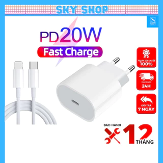 Bộ sạc nhanh PD 20W (Củ +dây cáp) cho 7 8 8plus X XsMax 11 11 ProMax 12 12 ProMax 13 13 ProMax 14 Plus ProMax [SKY]