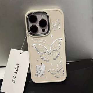 Ốp Điện Thoại Họa Tiết Bướm Bạc Cá Tính Tương Thích Cho IPhone 11 14 15 12 13 Pro MAX XR X XS MAX 15Plus Se2020 7 / 8 Plus Lỗ Lớn Khung Mạ Điện Chống Sốc Vỏ Mềm