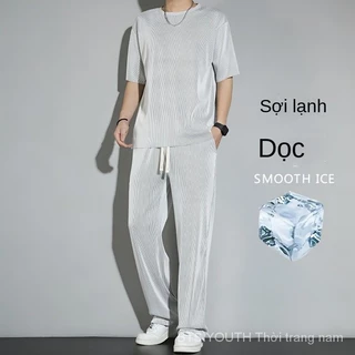 Ice Silk Sports Suit Quần Nam Mùa Hè Mỏng Phong Cách 2024 Phong Cách Mới Hợp Thời Trang Rời Thoáng Khí Nam Quần Thường Ngày