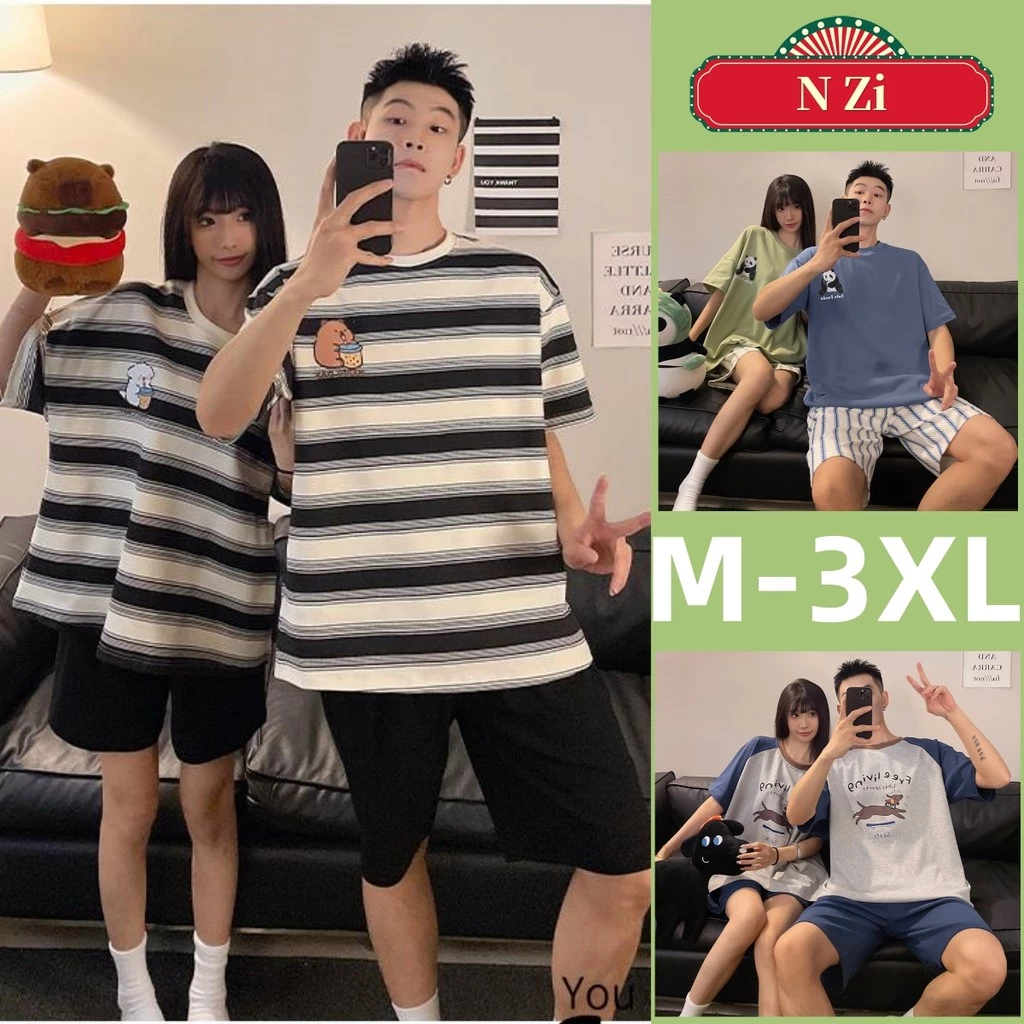 Cặp Đôi Bộ Đồ Ngủ Nam Nữ Cotton Bộ Đồ Ngủ Mùa Hè Tay Ngắn Đồ Ngủ Người Phụ Nữ Thoải Mái Thoáng Khí Mặc Nhà Mỏng