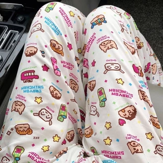 Bé Gái Dễ Thương Pyjama Quần Nữ Thẳng Lười Mùa Xuân Thu Hè Mỏng Phong Cách Nhà Quần Dài Có Thể Mặc Bên Ngoài Đi Bộ Quần Cong