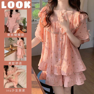 ✨Hàng CÓ SẴN✨Sweet ins Style Phiên Bản Hàn Quốc Bộ Đồ Ngủ Nữ Mùa Hè Phong Cách Mới Influencer Bé Gái Ký Túc Xá Mặc Bên Ngoài Ren Homewear Set Bộ Đồ Ngủ Mùa Hè, Bộ Đồ Ngủ Nữ, Bộ Đồ Ngủ Ngắn Tay, Bộ Đồ Ngủ Mùa Hè