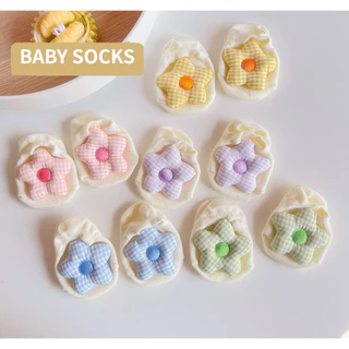 Tất Bé Sơ Sinh Bé Gái Hoa Ba Chiều Dễ Thương Bé Gái Chống Trơn Trượt Tất Chải Cotton Cho Bé