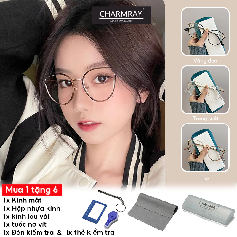 Charmray Kính chống ánh sáng xanh tròn kim loại dành cho nữ