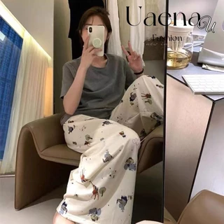 Uaenau Hoạt Hình Pyjama Quần, Hoạt Hình Thường Ngày Hươu Cao Cổ Họa Tiết Quần Ống Rộng, Họa Tiết Hươu Cao Cổ Thoáng Khí Dễ Thương Quần Nhà Nữ