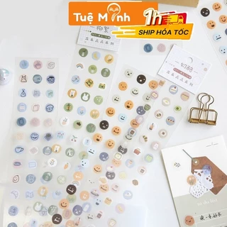 Bộ 57 sticker tròn icon dễ thương VPPTUEMINH, miếng dán icon cảm xúc/ đồ ăn food