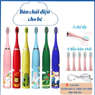 Bàn chải điện đánh răng cho bé (bảo hành 6 tháng) vệ sinh răng miệng tránh sâu răng sún răng mảng bám hôi miệng - loki