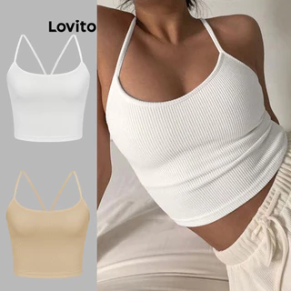 Áo hai dây croptop Lovito màu trơn cơ bản thường ngày cho nữ L77ED058