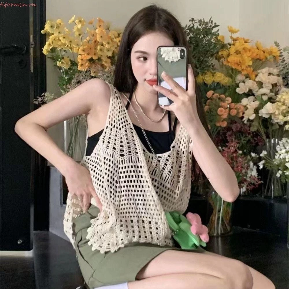 Tiformen Móc Camisole, Vải Cotton Sọc Jacquard Dệt Kim Áo Vest, Thời Trang Cổ Chữ V Đi Biển Mặc Màu Trơn Rời Áo Vest Hàng Ngày