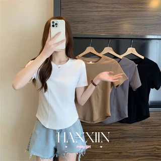 HANXIN áo phông áo thun nữ croptop baby tee Cổ điển Fashion Korean Cute WTX2440BNF 19Z240507