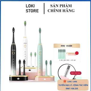 Bàn chải đánh răng điện JIALAIYA (bảo hành 6 tháng) kèm 5 đầu chải thay thế, la,làm sạch răng miệng - loki care