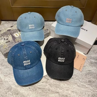 MIU MIU Denim Baseball Cap New Spring and Summer Women's Face Slimming Fashion Sun Hat Big Head Circumference Peaked Cap