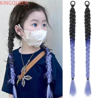 Kingqueen 2 Chiếc Đuôi Ngựa Bện Màu, Tóc Tổng Hợp Nối Dài Tóc Giả Xoắn Bím, Mũ Trẻ Em Dễ Thương Chuyển Đổi Với Dây Co Giãn Tóc Giả Bẩn Phụ Nữ