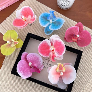 Thời Trang Halo-dyed Mô Phỏng Ba Chiều Phalaenopsis Hoa Kẹp Tóc Thanh Lịch Cô Gái Mũ