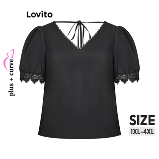 Áo kiểu Lovito cột dây màu trơn plus size thanh lịch cho nữ LBL08462