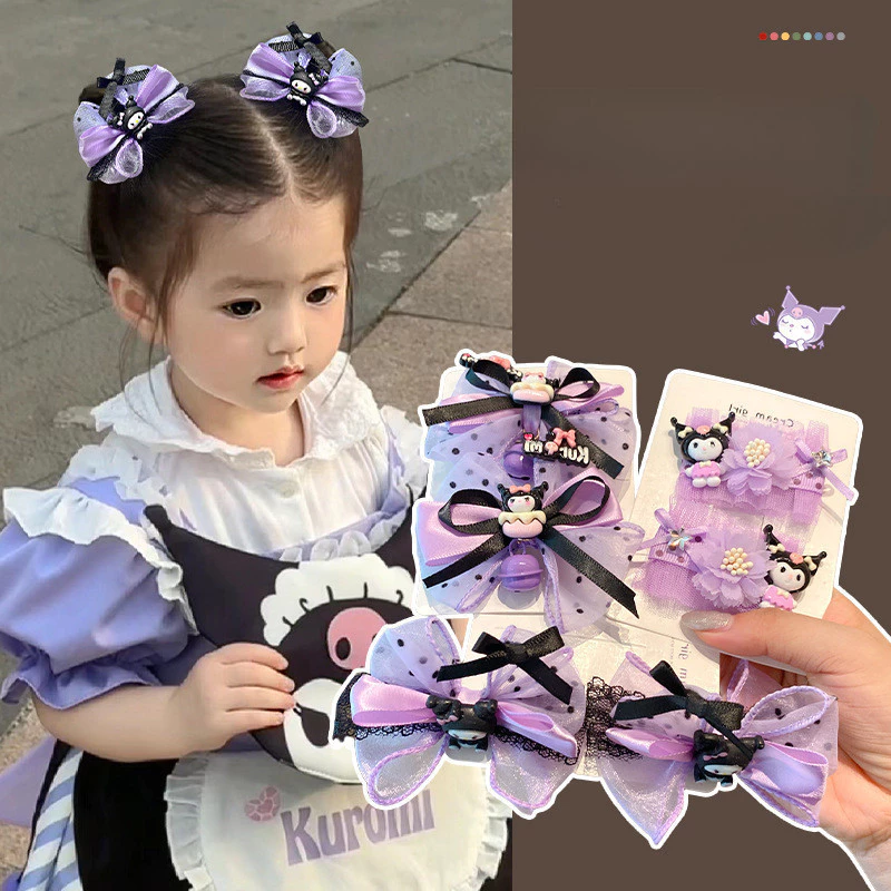 Kẹp tóc đen phong cách Lolita mới/Kẹp tóc nơ hoạt hình màu tím, quà tặng cho trẻ em