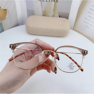 👓Kính thời trang👓 -0.5 đến 6.00 độ kính cận thị Kính chống ánh sáng xanh Khung tròn cổ điển 1009