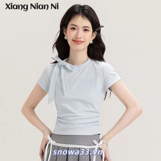 Xiang Nian Ni Mùa Hè Mới Nguyên Chất Hot Girl Ngắn Cotton Áo Thun Nữ Slim Fit Giảm Béo Thiết Kế Đa Năng Áo Nữ