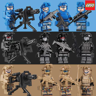 lego one piece đồ chơi 1k Lego Quân đội đặc biệt Nhân vật phản diện SWAT Nhân vật Cảnh sát Búp bê Cảnh sát Vũ khí Cậu bé Xếp hình Đồ chơi Khối lắp ráp