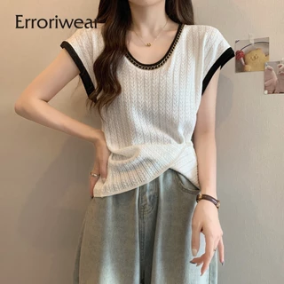 Erroriwear Nữ Tank Top 2024 Mới Tương Phản Volor Cổ Tròn Nhân Quả Lỏng Lẻo Fit Không Tay Camisole