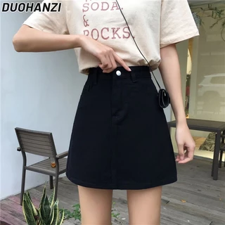 Duohanzi Váy ngắn nữ phong cách Hàn Quốc đơn giản giản giản dị váy denim mùa hè eo cao hông bọc váy ngắn denim chữ A