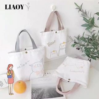 Túi Đeo Vai LIAOY, Túi Tote Canvas Hoạt Hình, Túi Ăn Trưa Dung Tích Lớn Dễ Thương Nữ Bé Gái