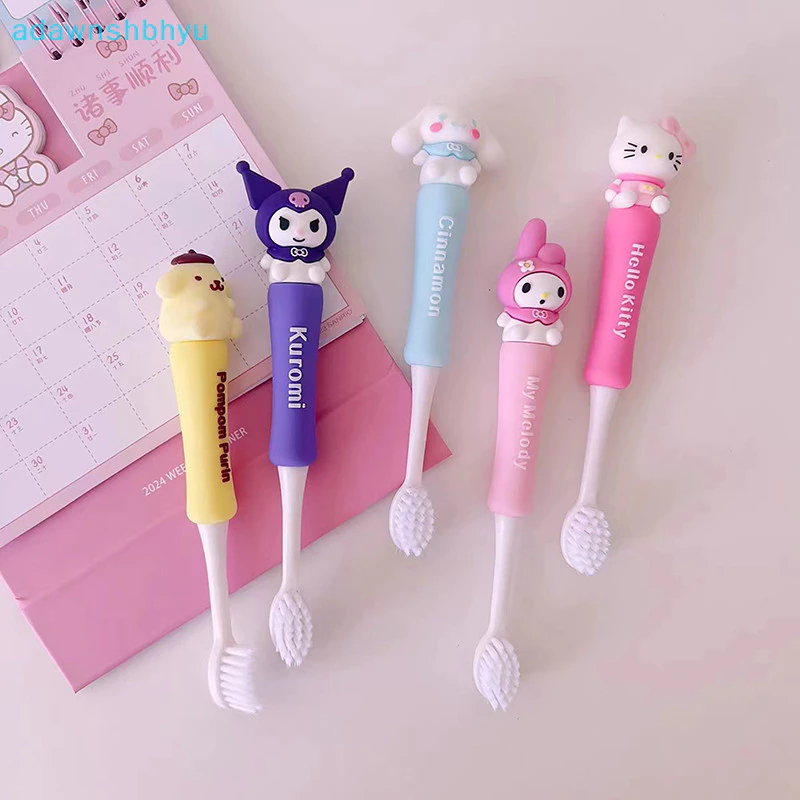 Adawnshbhyu Sanrio Bàn chải đánh răng tóc mềm có hộp Kuromi Hello Kitty Tay cầm bằng silicon Bàn chải đánh răng gia đình hoặc du lịch Làm sạch răng miệng Cô gái Quà tặng VN