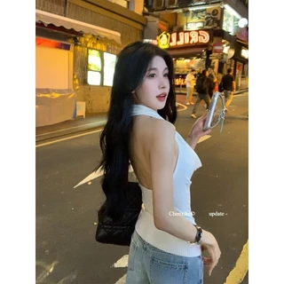 Mùa Hè Phiên Bản Hàn Quốc Tính Khí Gợi Cảm Hot Girl Slim fit Mỏng Dây Lưng Rỗng Thời Trang Dệt Kim Áo Vest Top Nữ