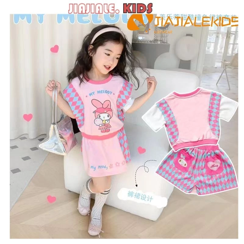 1-9y Bé Gái 2 Bộ Thể Thao Trẻ Em Mùa Hè Ngọt Ngào Mát Hoạt Hình Giai Điệu Lingge Tương Phản Giả Hai Mảnh Áo Thun Top Váy Quần Hai Mảnh Phù Hợp Với