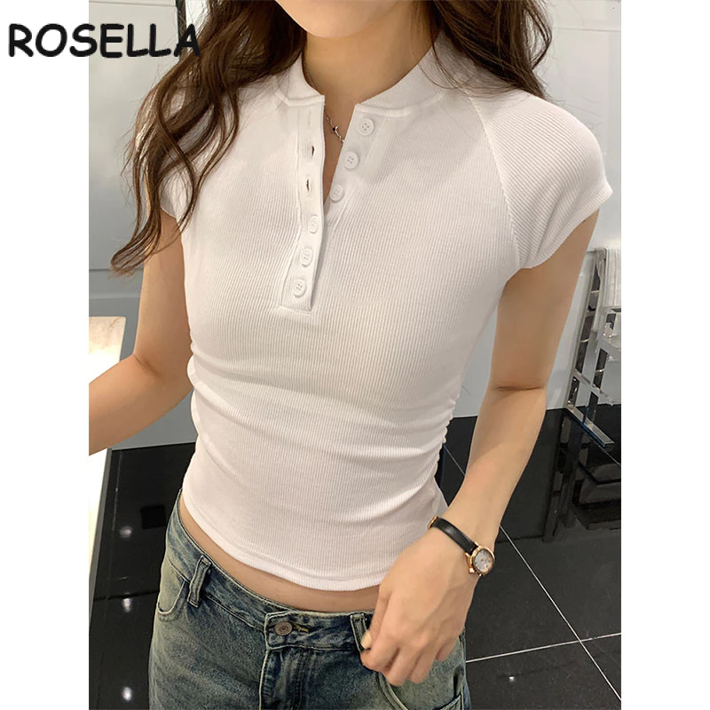 Rosella áo phông áo thun nữ croptop baby tee Hàn Phong Đơn giản Xu hướng Cổ điển WTX2450SKB 22Z240526