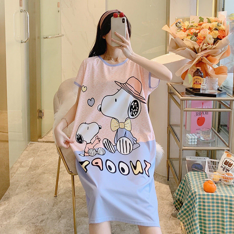 Đầm ngủ Bigsize hoạt hình dễ thương chất thun mịn mát không pha nilon, dài váy 100cm，Có thể mặc nếu dưới 70kg