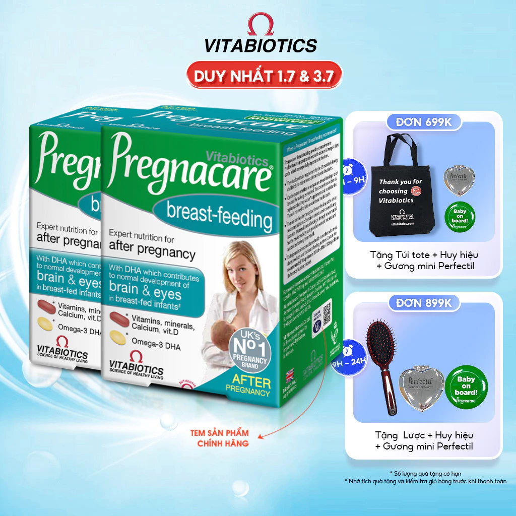 Combo Viên Uống Cho Phụ Nữ Cho Con Bú Vitabiotics PREGNACARE Breast-feeding Bổ Sung Dinh Dưỡng Nâng Cao Sức Khỏe 84 viên