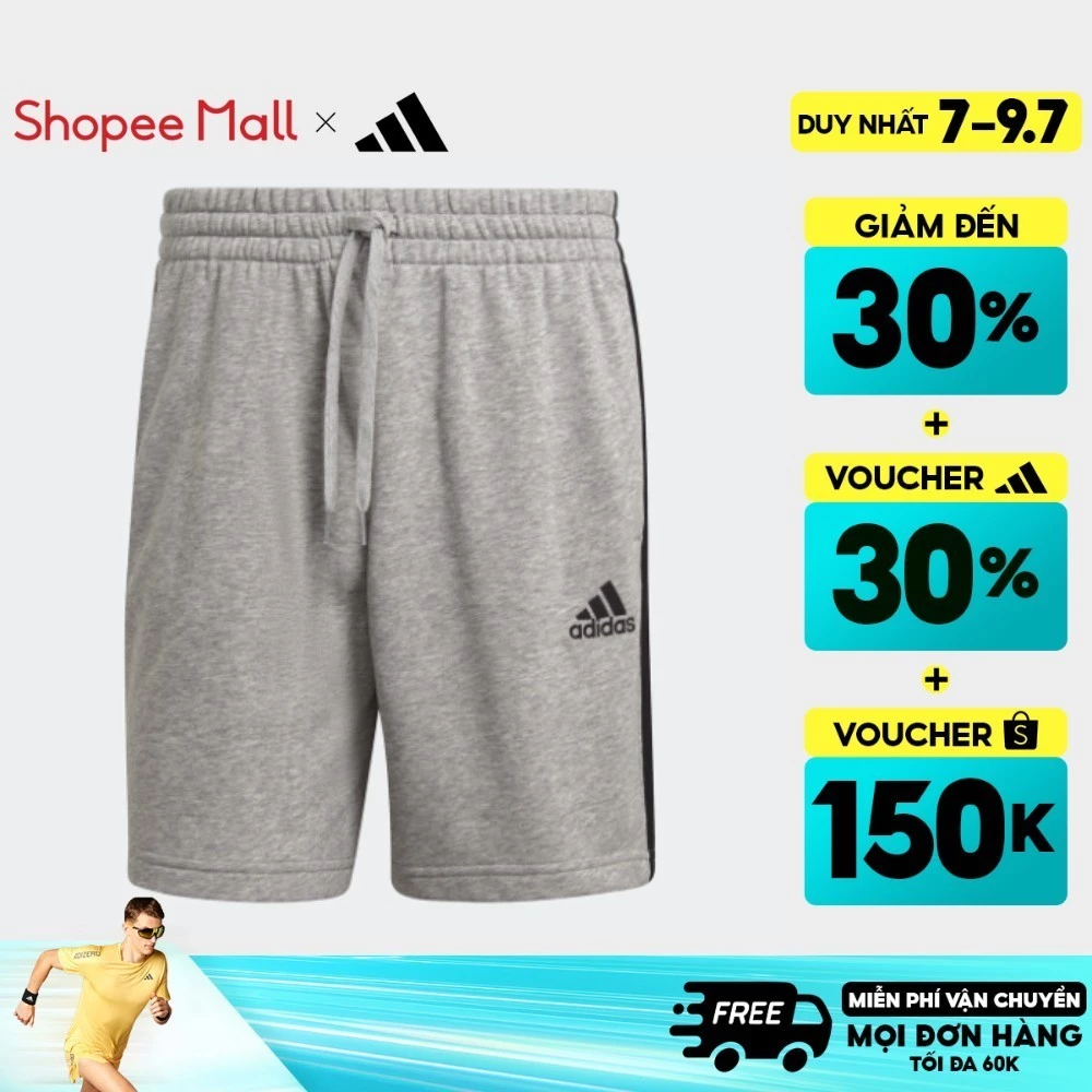 [7-9.7-VOUCHER 30%]adidas Phong cách sống Quần short vải thun da cá 3 Sọc Essentials Nam Xám GK9599