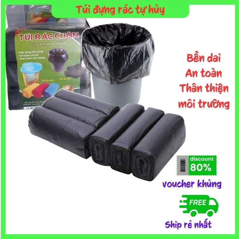 Túi đựng rác tự phân hủy  bảo vệ môi trường,  bảo vệ môi trường, tiện dụng, màu đen hàng dày dặn Gia dụng Yến Nhi