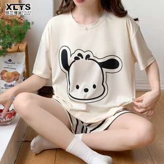 Xin LAN YA SHE Bộ đồ ngủ mới dành cho nữ Quần Short ngắn tay hoạt hình dễ thương Bộ quần áo gia đình có thể mặc được