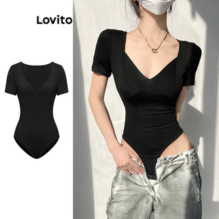 Lovito Bộ đồ liền thân có cấu trúc trơn thanh lịch dành cho nữ L86ED110