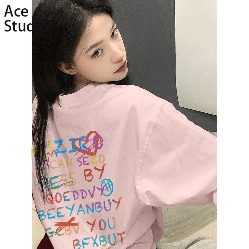 Ace Studios áo phông áo thun nữ croptop baby tee Korean phổ biến hàn quốc Dễ thương WTX2450RA8 22Z240527