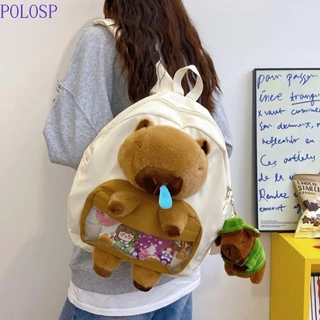 Ba lô sang trọng POLOSP Capybara, Túi đi học phong cách Hàn Quốc Túi đeo vai Capybara, Túi đựng búp bê nhồi bông thời trang Ba lô hoạt hình dung tích lớn Nữ / Nữ / Bé gái