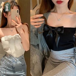 Áo Croptop Dệt Kim Hai Dây Màu Sắc Trơn Gợi Cảm Cho Nữ