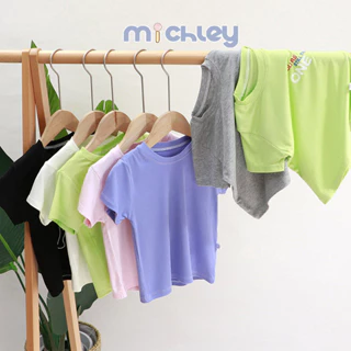 Michley Mùa hè phong cách mới bé trai và bé gái áo thun trẻ em ngắn tay phong cách Hàn Quốc quần áo trẻ em